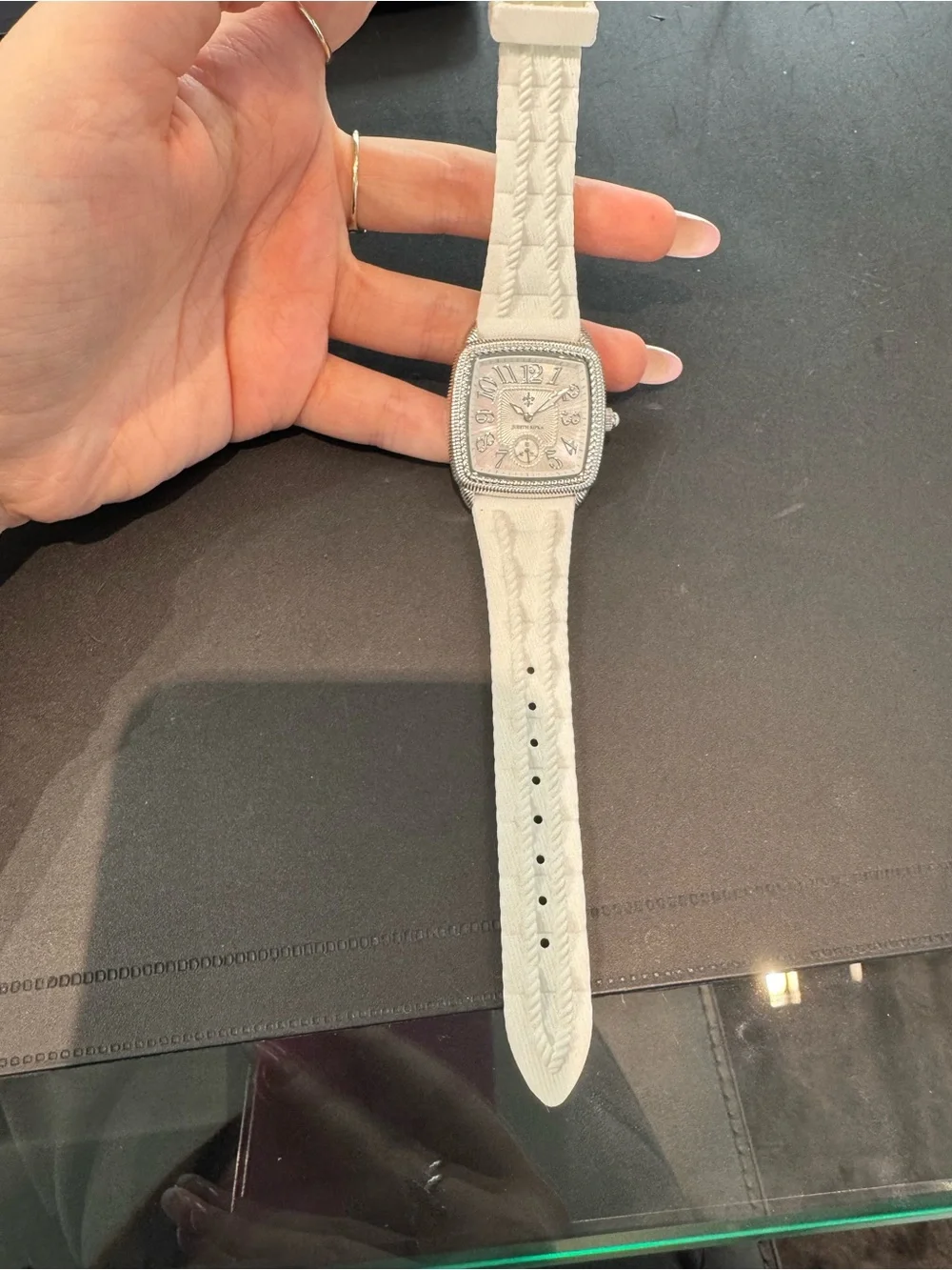 Judith Ripka Women's Stainless Steel Square Watch w/ MOP Dial & silicon strap